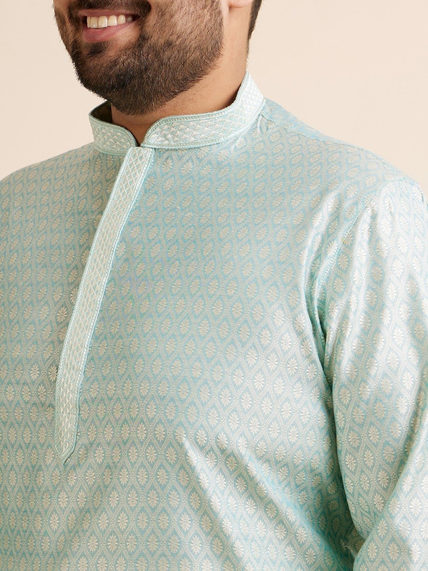 Manyavar Green Regular Fit Embroidered Plus Size Kurta and Pyjama Set