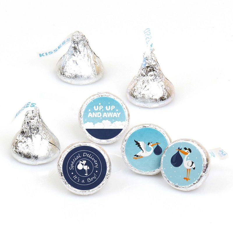 Big Dot of Happiness Boy Special Delivery - Blue It's A Boy Stork Round Candy Sticker Favors - Labels Fit Hershey's Kisses (1 sheet of 108)