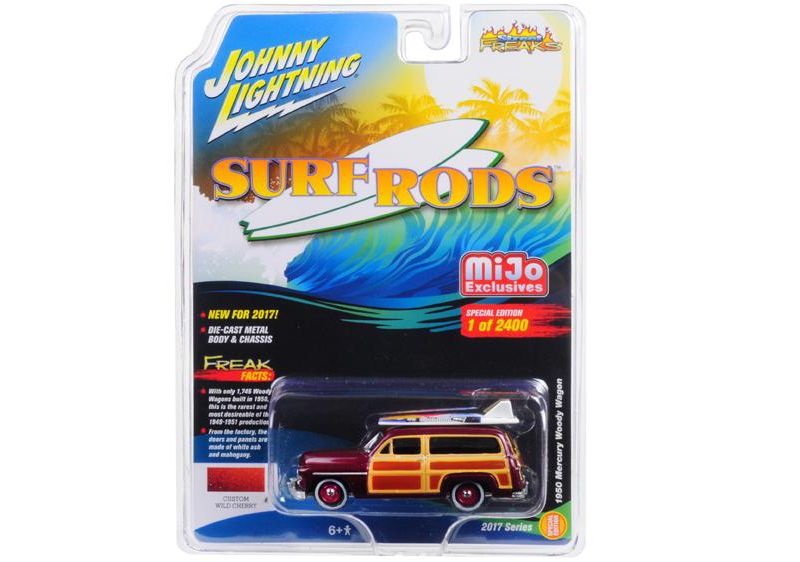 1950 Mercury Woody Wagon Custom Wild Cherry Limited Edition 2400pc Surf Rods 1/64 Diecast Model Car by Johnny Lightning