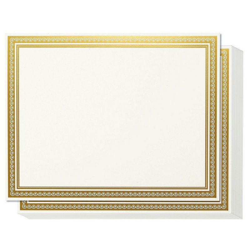 50-Sheet Award Certificate Papers, Letter Sized, White with Gold Foil Metallic Border, 11 x 8.5"