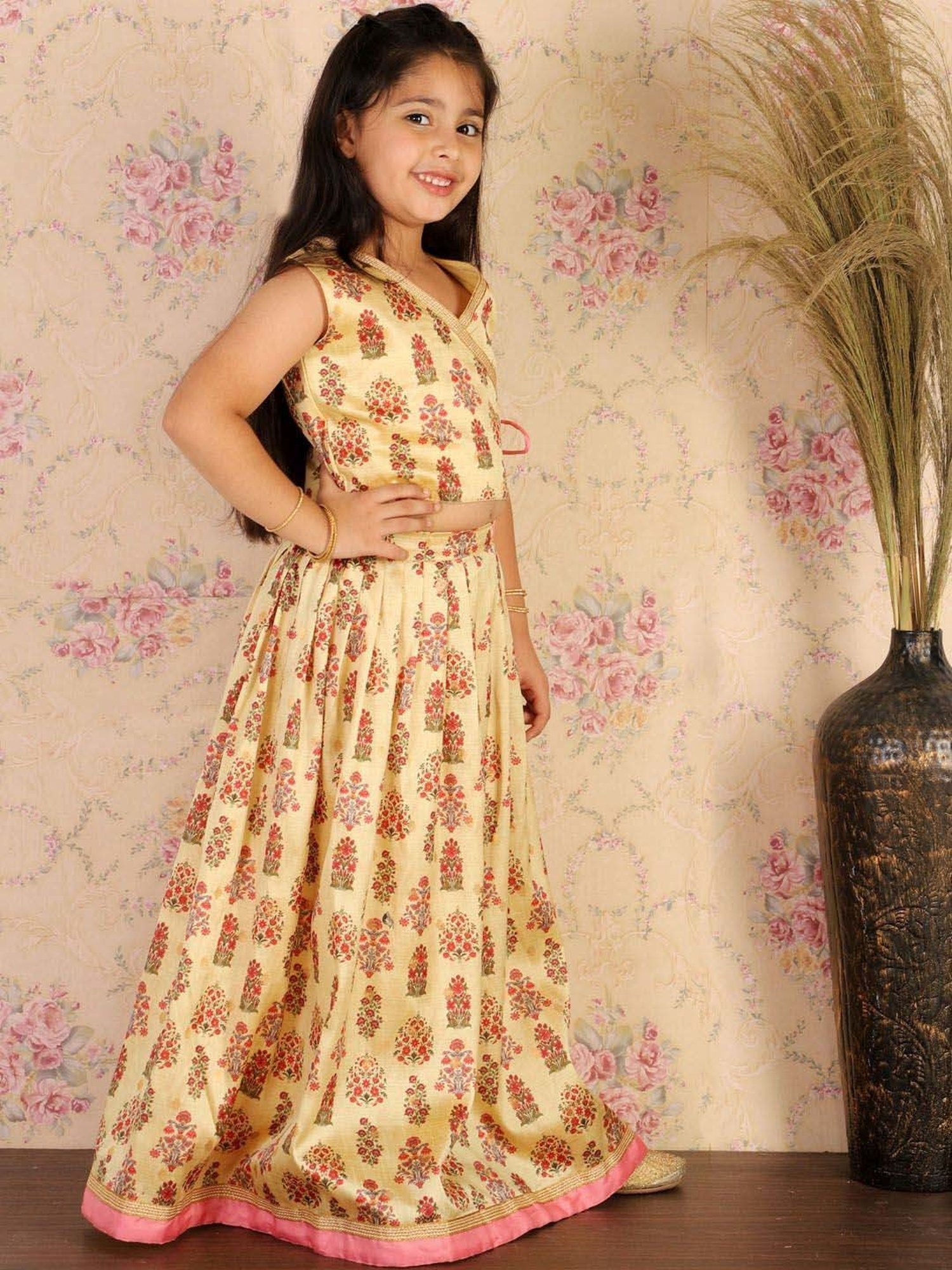 A Little Fable Kids Red & Beige Embellished Lehenga Choli