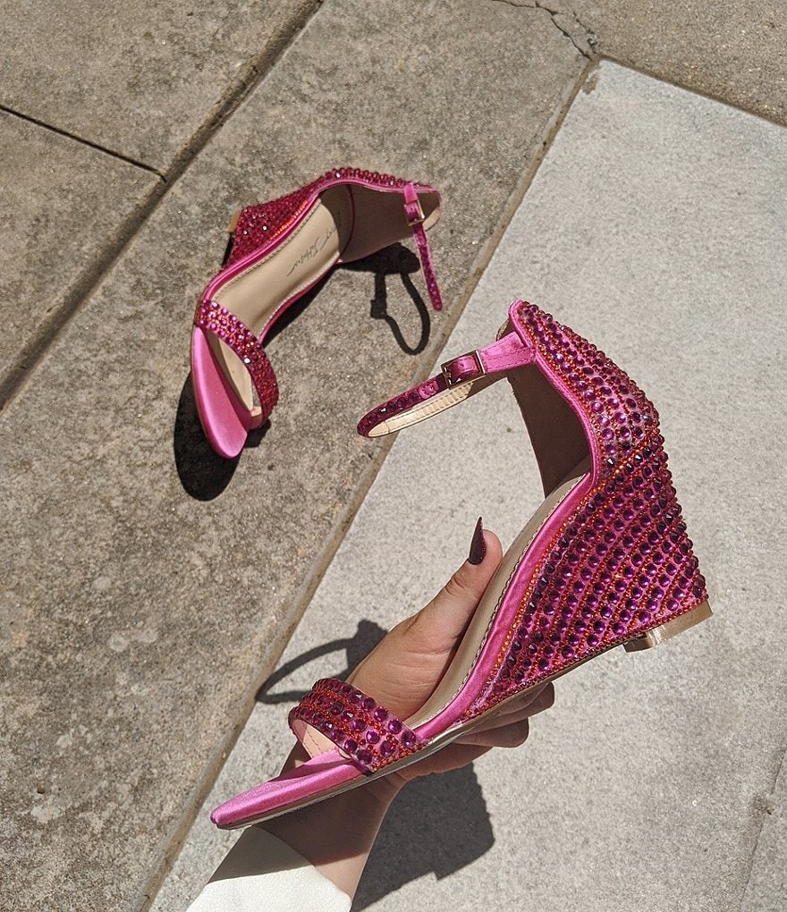 Blue by Betsey Johnson Debie Rhinestone Embellished Wedge Dress Sandals