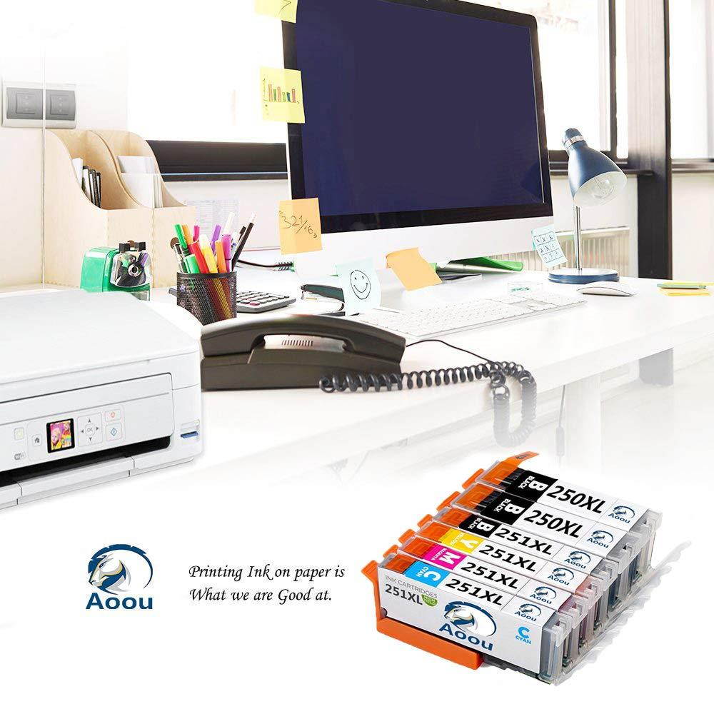 Aoou Compatible Ink Cartridge Replacement for Canon PGI-250XL PGI 250 XL CLI-251XL CLI 251 XL to use with PIXMA MX922 MG5520 (2 Large Black, 1 Cyan, 1 Magenta, 1 Yellow, 1 Small Black) 6 Pack