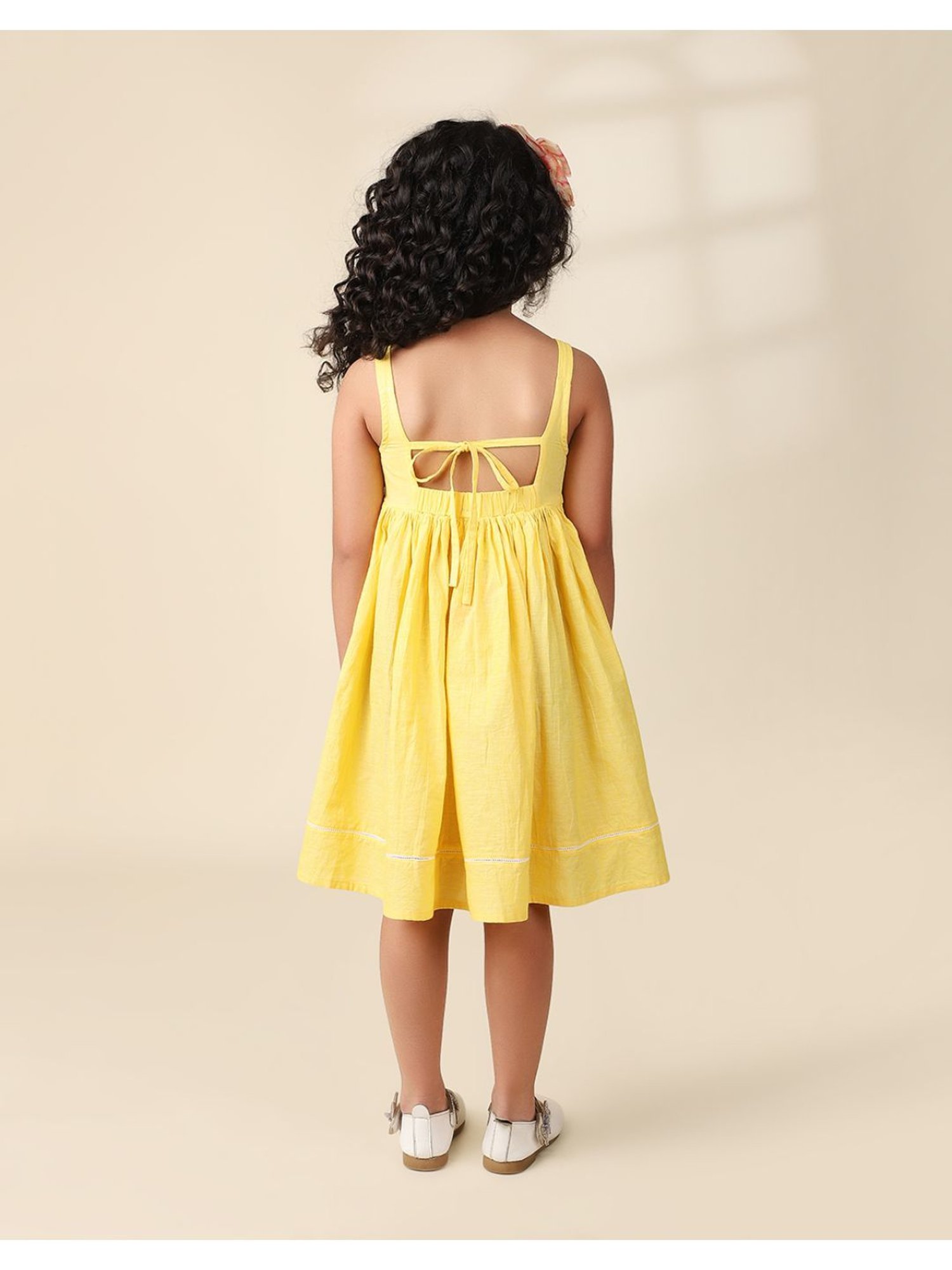 Fabindia Kids Yellow Embroidered Dress