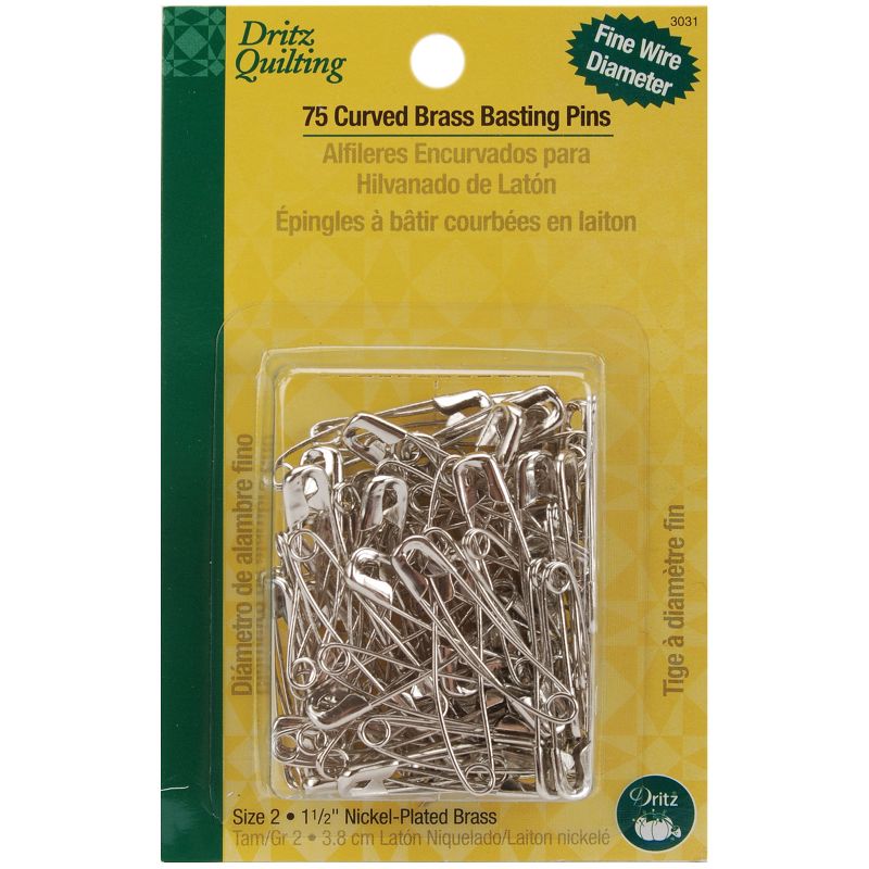 Dritz Quilting Curved Basting Pins 75/Pkg-Nickel-Plated Size 2