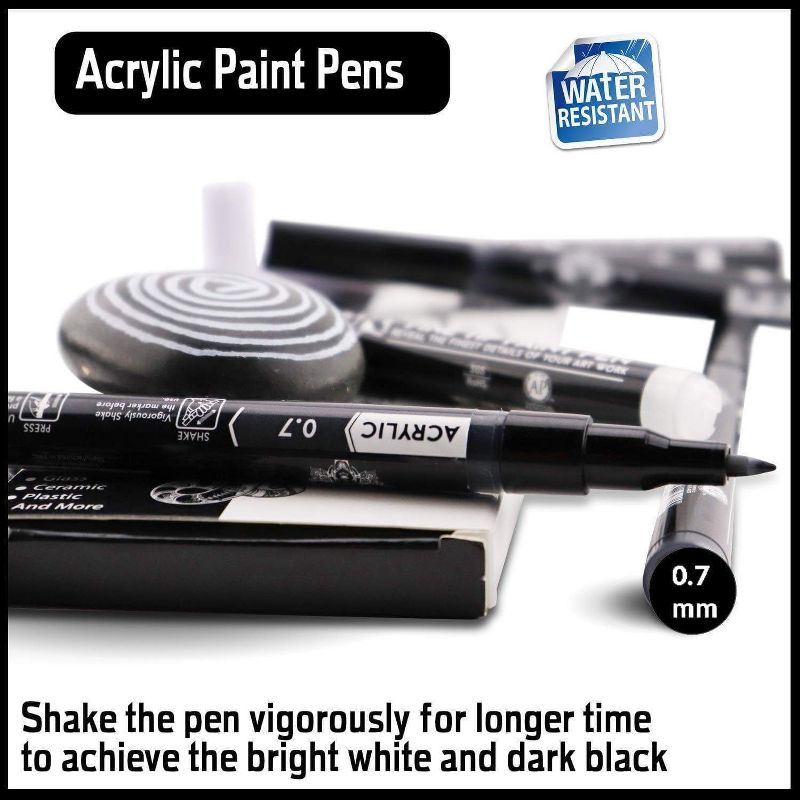 Pintar Art Supply Premium Acrylic Paint Black and White 6-Pack Pens