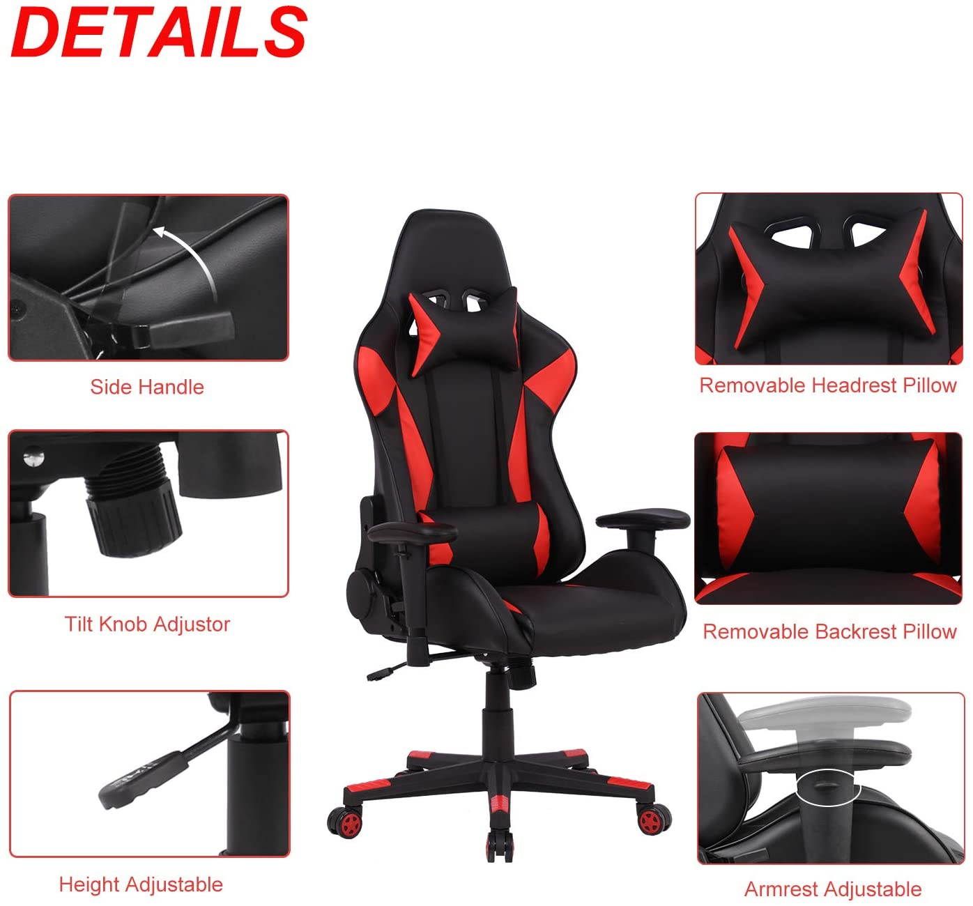Gaming Chair High Back Reclining Computer Desk Chair Ergonomic Backrest Executive Office Chair, Red