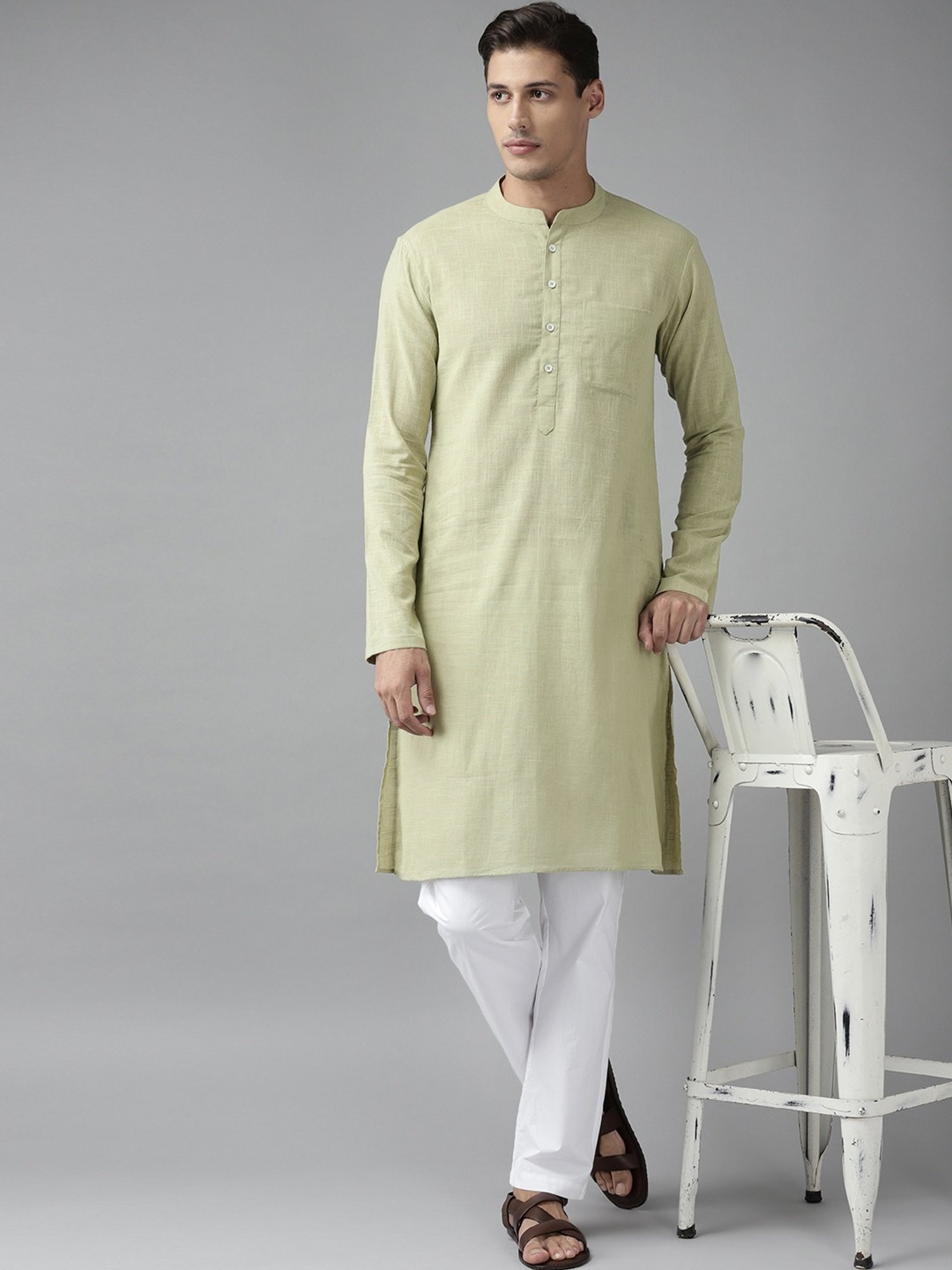 See Designs Green & White Cotton Regular Fit Kurta Bottom Set