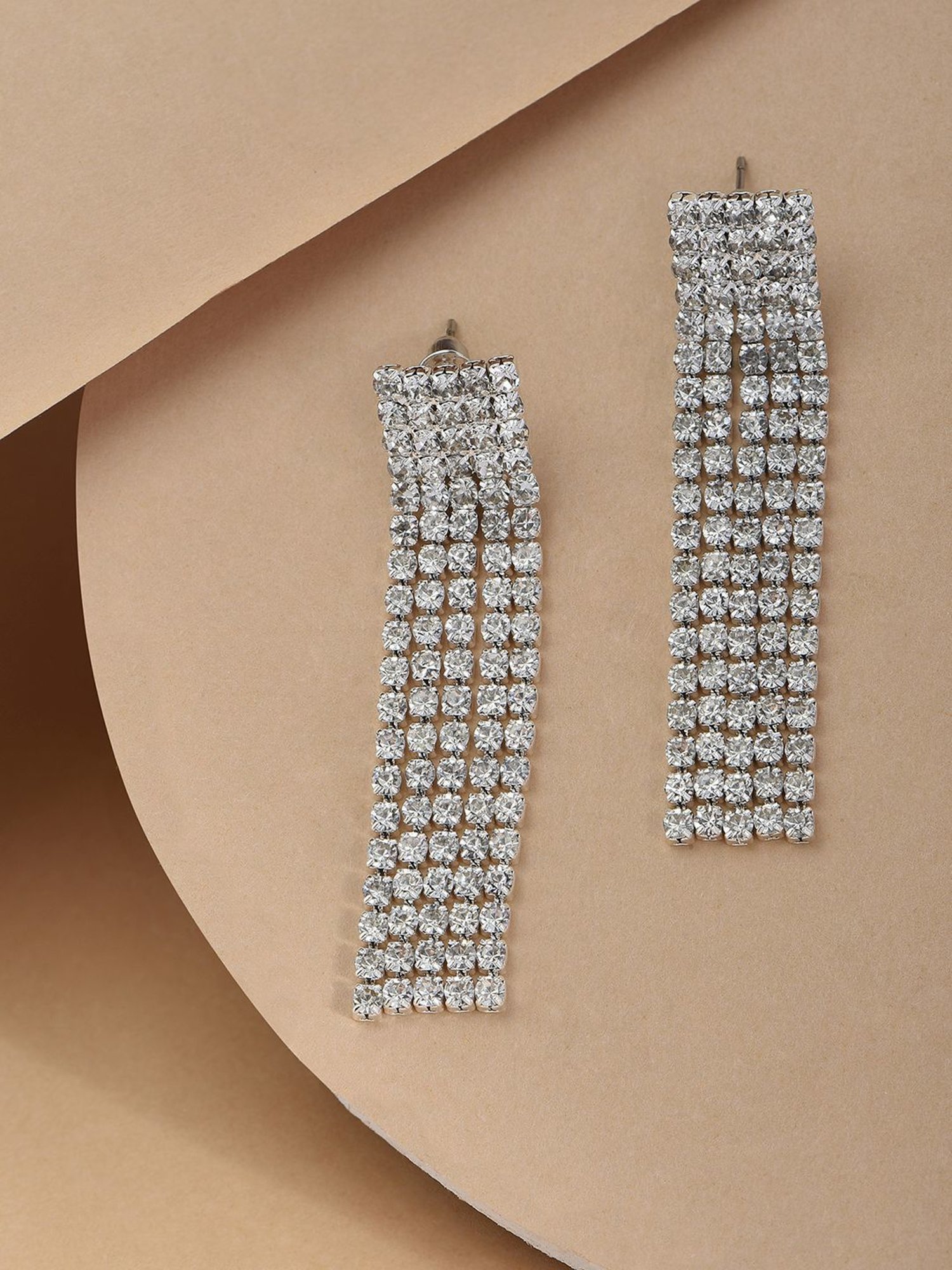 Toniq Partywear Silver-Plated CZ Stone Studded Long Strands Drop Earrings for Women