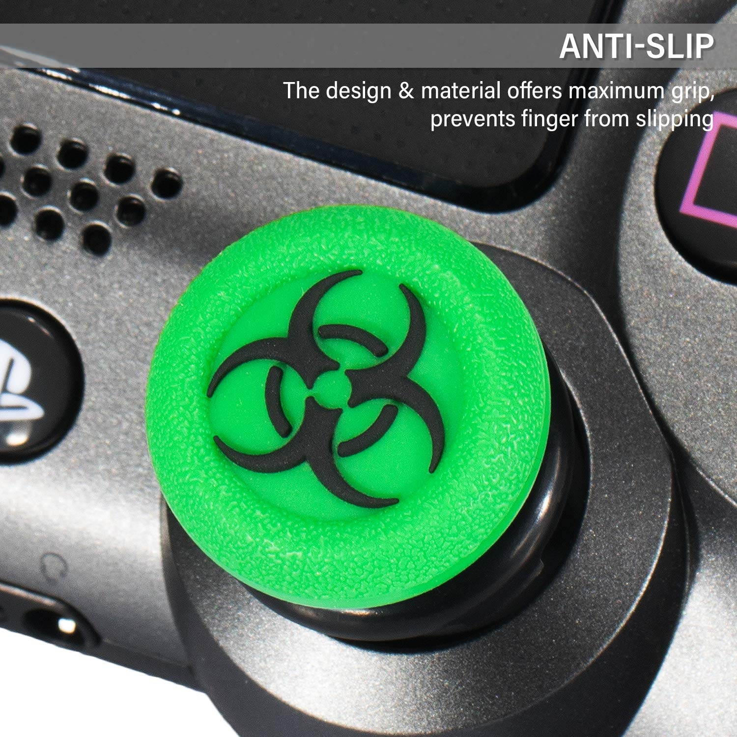FPS Thumbstick Extender & 3D Texture Rubber Silicone Grip Cover 2 Sets for PS5 Dualsenese & PS4 Controller (BioH Green)