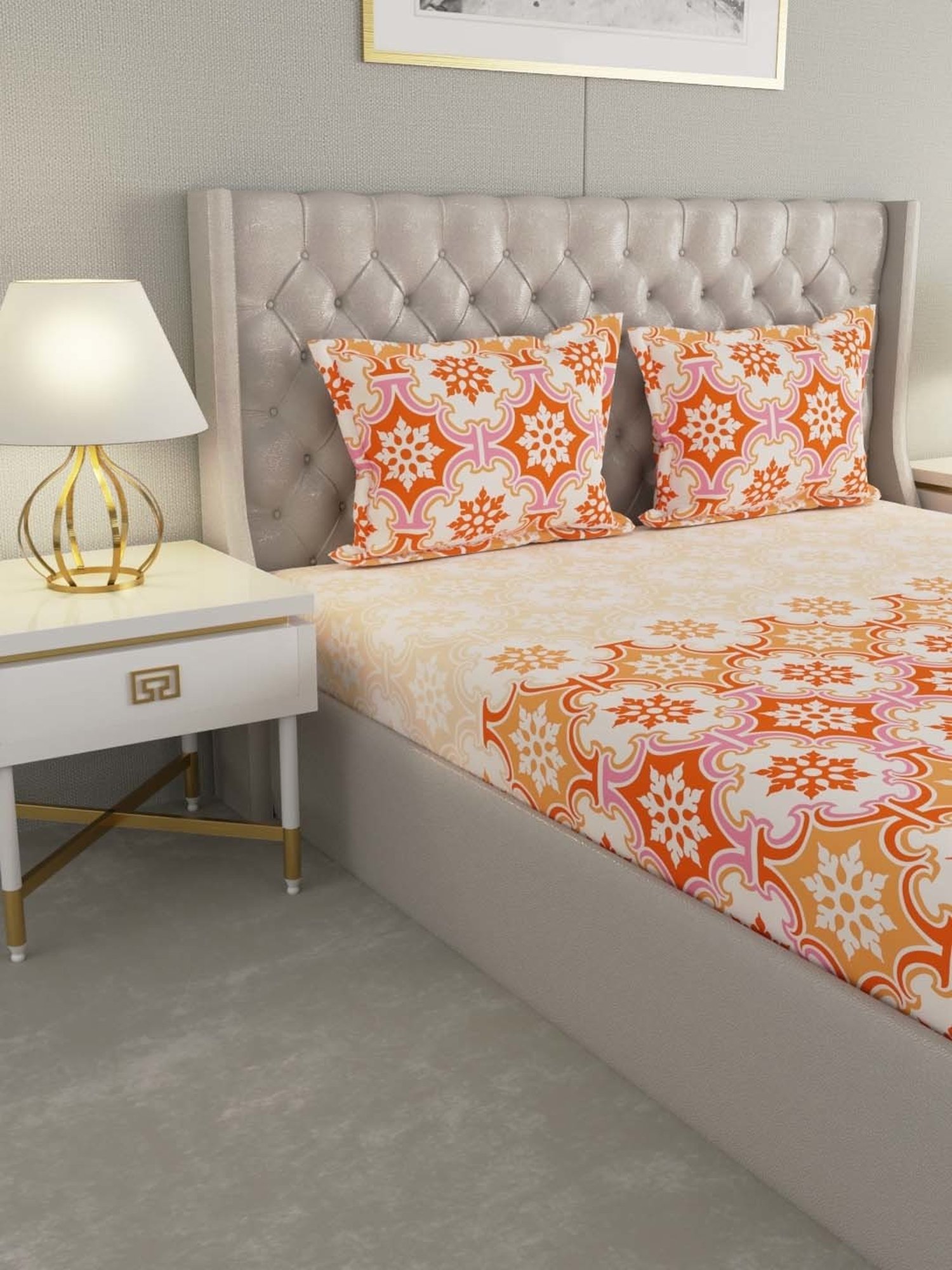 Raymond Home Shubham Orange 120 TC Cotton King Bedsheet with 2 Pillow Covers