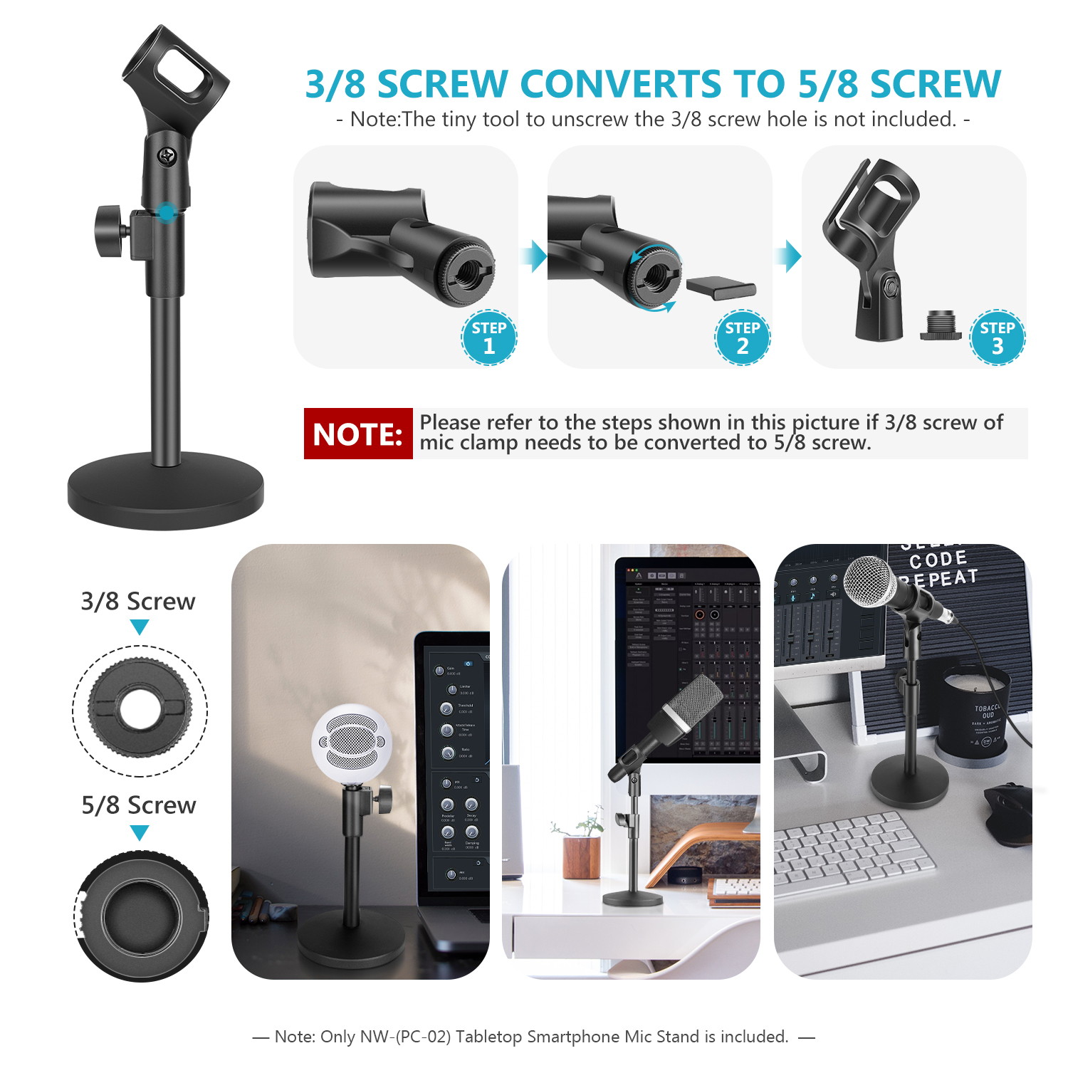 Neewer&reg; 2-Pack NW-(PC-02) Black Height Adjustable (9.45"-12.2" / 24cm-31cm) Iron Base Desktop Microphone Stands with Microphone Clip Holder