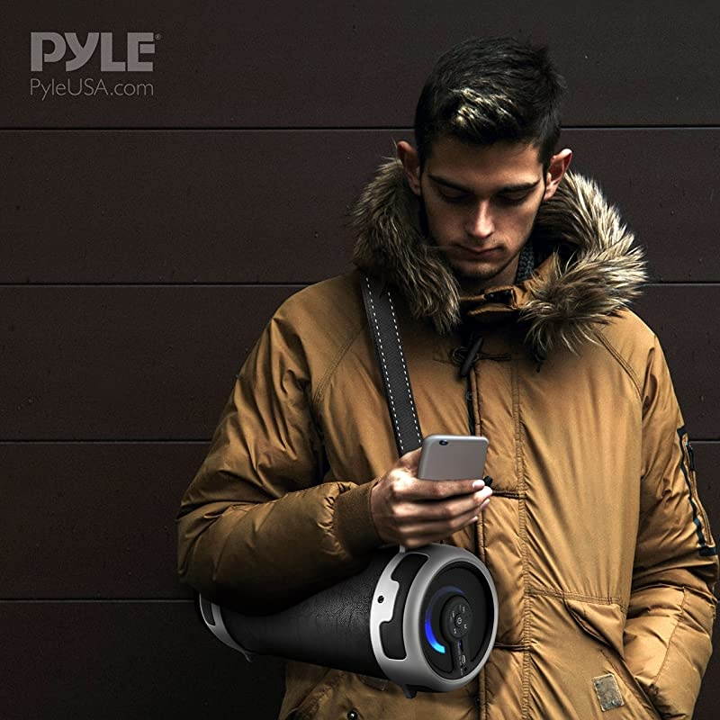 Portable Speaker Boombox Bluetooth Rechargeable Battery Digital Sound Amplifier SDFM Radio 21 Channel HiFi Active Stereo Speaker System Builtin Flashing LED Party LightsPBMSPG16 Black