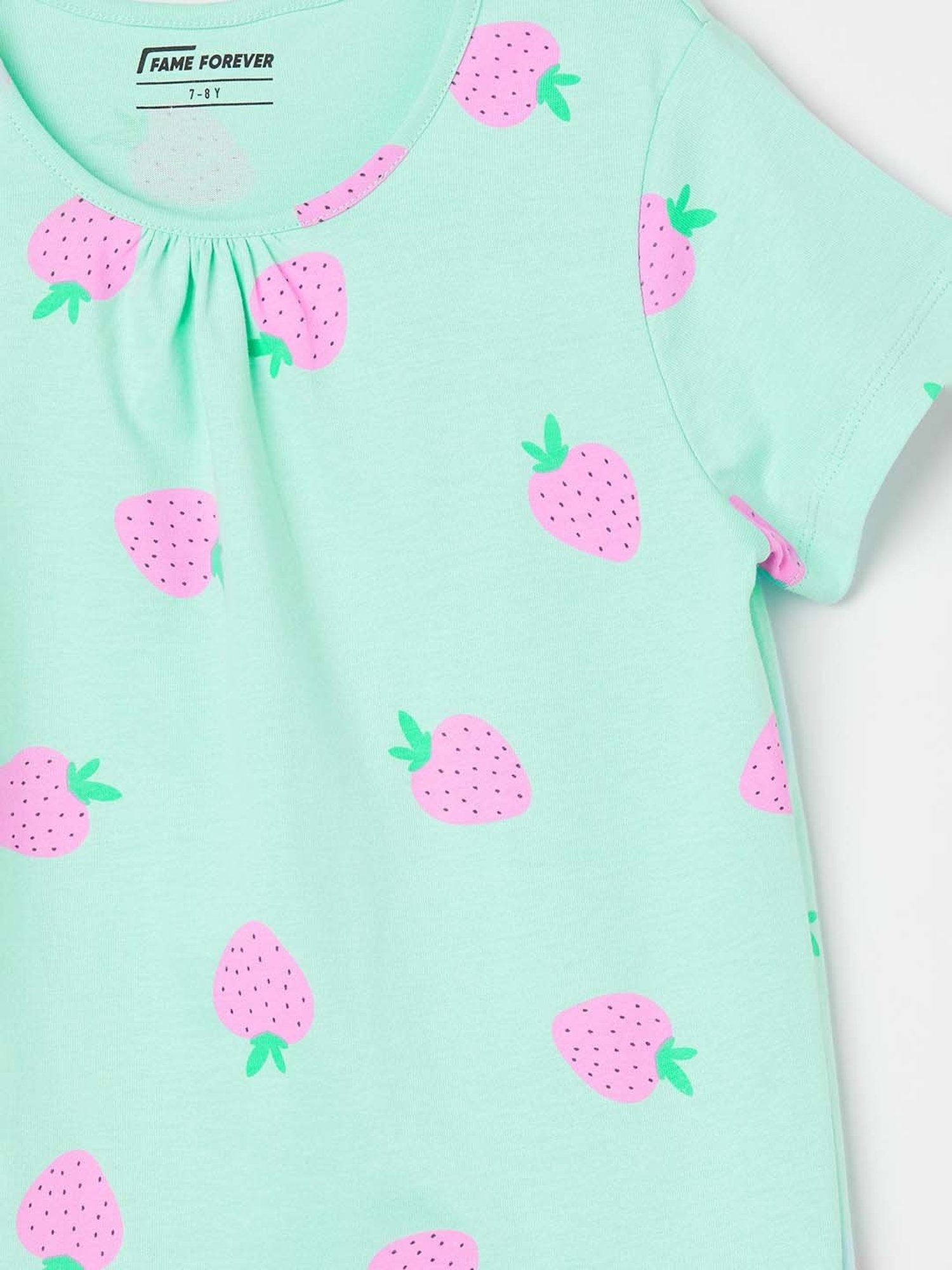 Juniors by Lifestyle Mint Green & Pink Cotton Printed T-Shirt