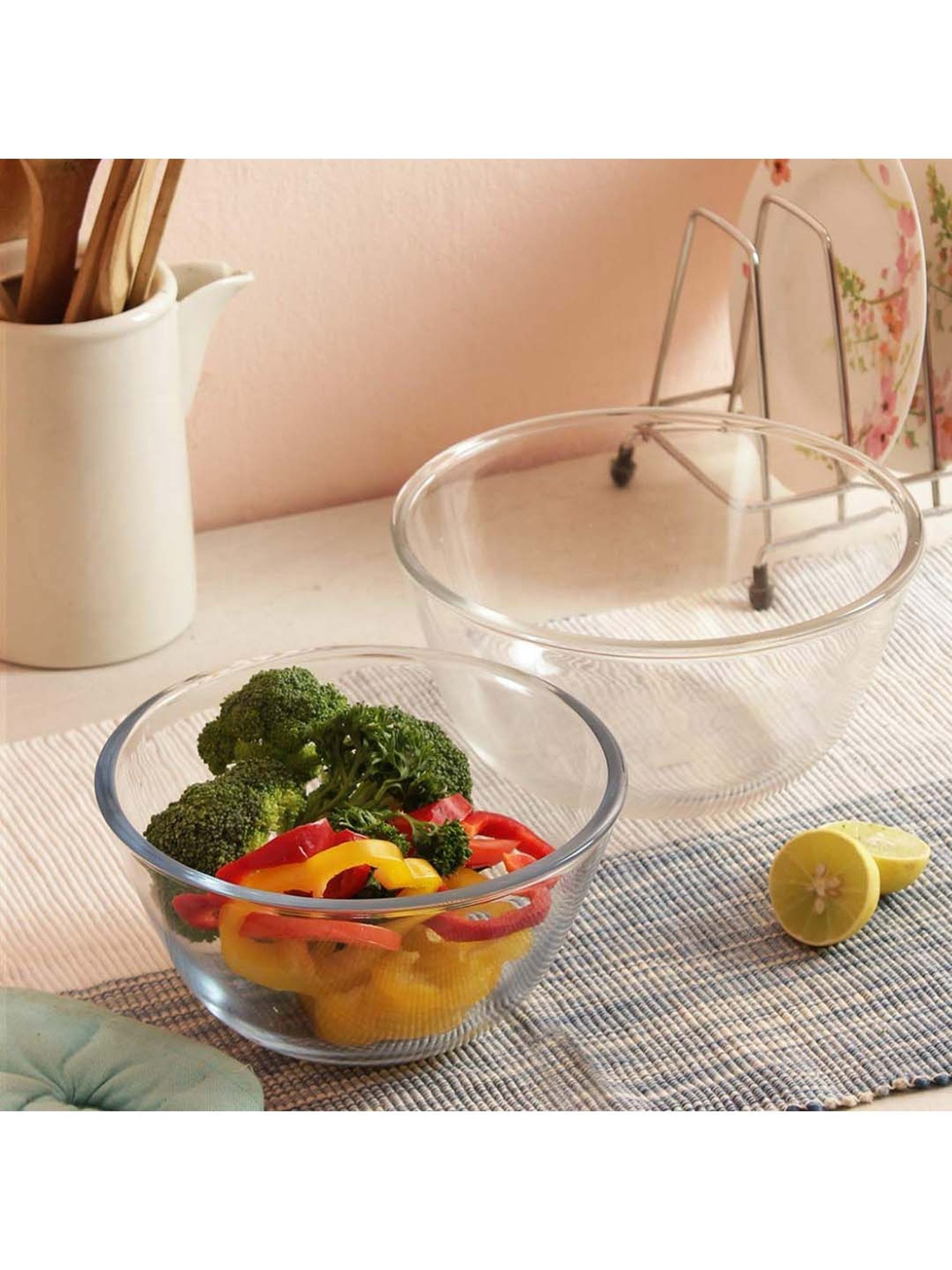 Femora Borosilicate Glass Microwave Safe All-Purpose Mixing Bowls,2100 ML, 2650 ML, Set of 2