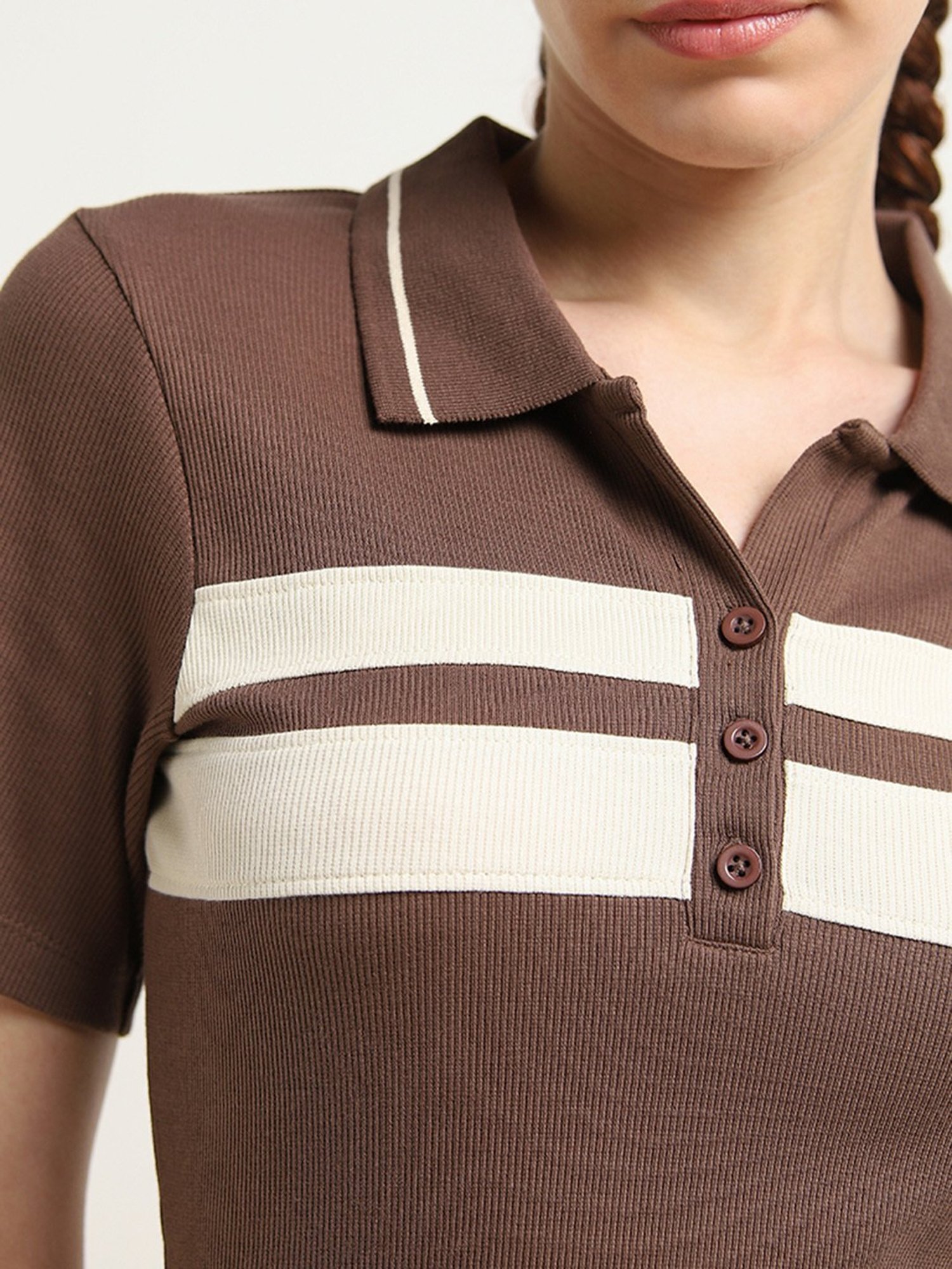 Studiofit by Westside Brown Ribbed-Textured Skater Cotton Blend Dress