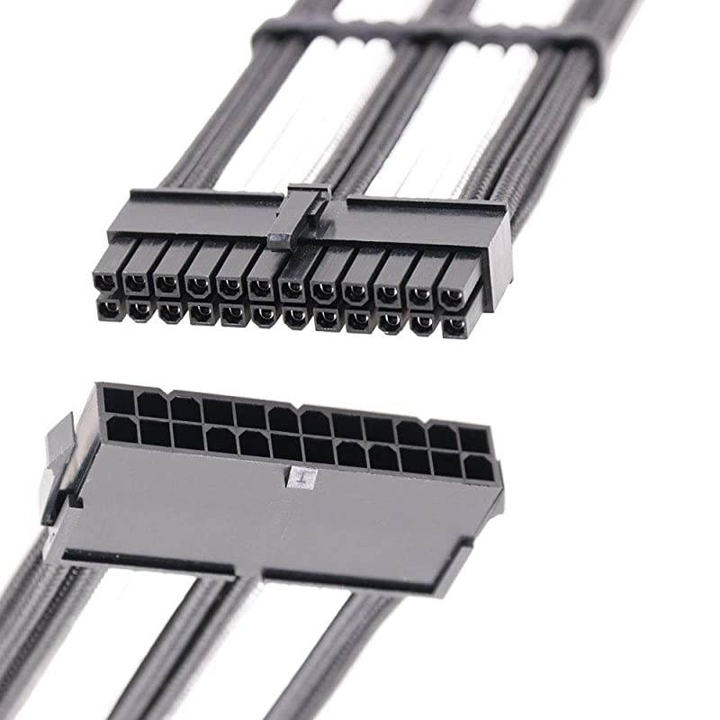 Cables PSU Extension Kit 18AWG 30cm ATX 24-pin,CPU4+4-pin,PCI-E 6+2-pin,PCI-E 6-pin for ATX Power Supply Cable with Black Cable Comb (Black/White)