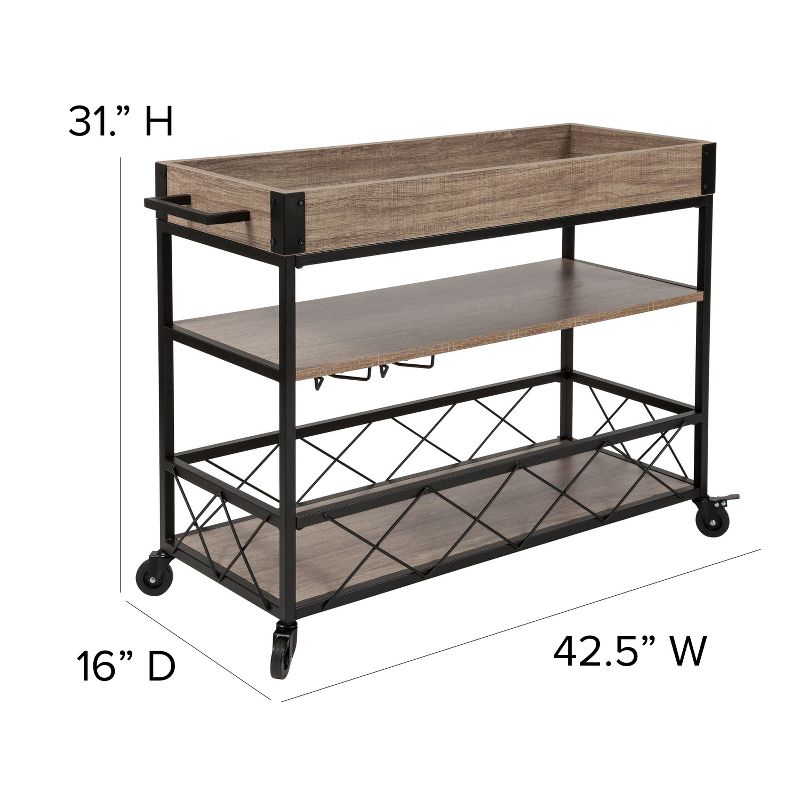 Flash Furniture Castleberry Rustic Wood Grain and Iron Kitchen Serving and Bar Cart