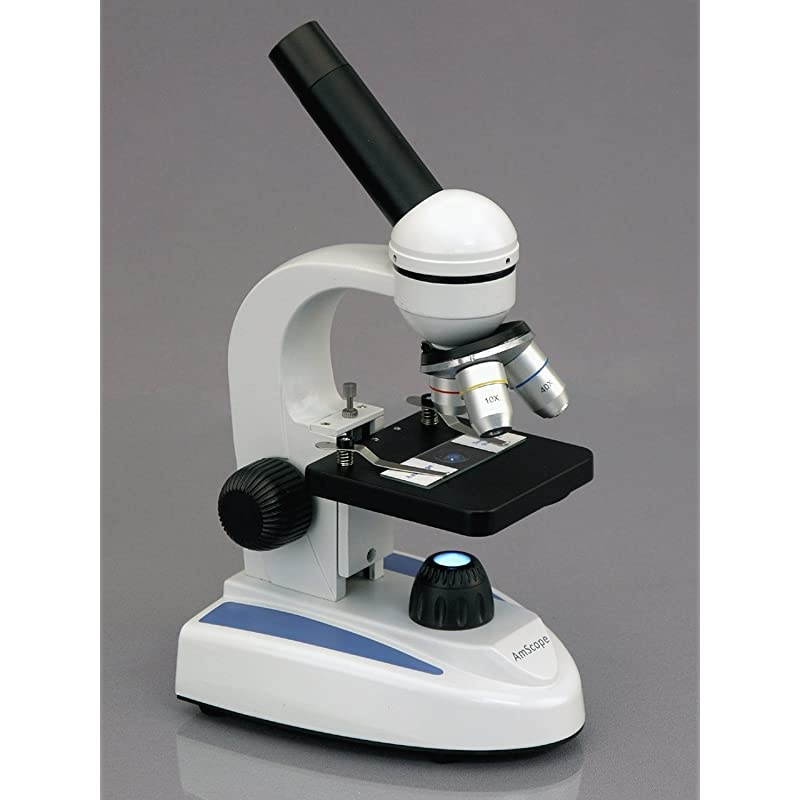 M149C-PB10-WM Compound Monocular Microscope, WF10x and WF25x Eyepieces, 40x-1000x Magnification, LED Illumination, Brightfield, Single-Lens Condenser, Plain Stage, 110V or Battery-Powered, Heavy-Duty