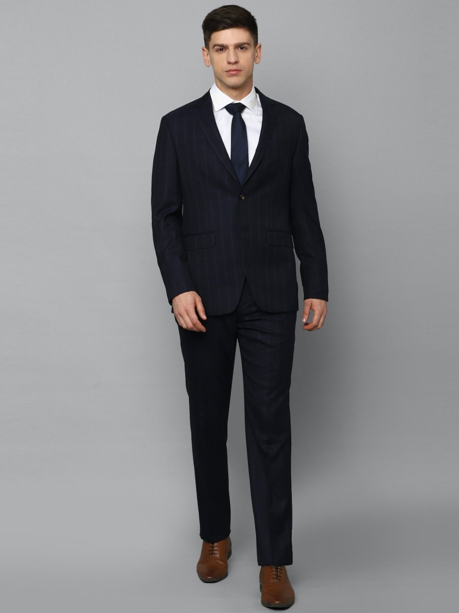 Luxure By Louis Philippe Navy Slim Fit Checks Two Piece Suit