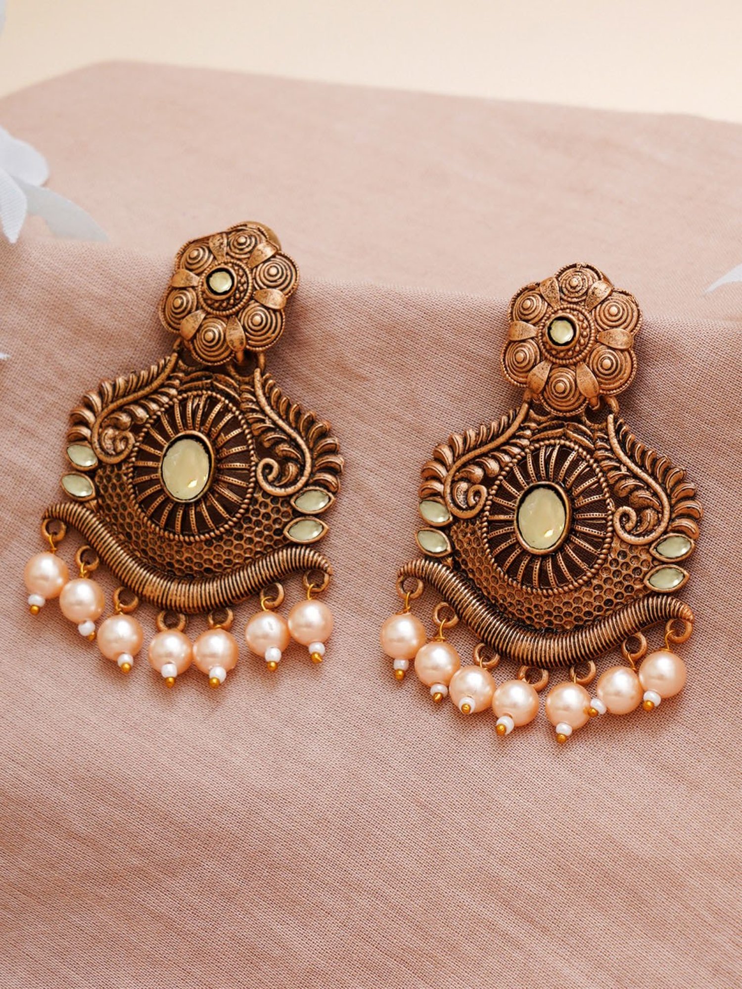 Karatcart Gold-Plated Handcrafted Golden Stone Dangler Earrings