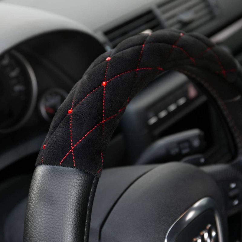 LUNNA 1pc Fire Red Steering Wheel Cover Embellished with Swarovski Crystals