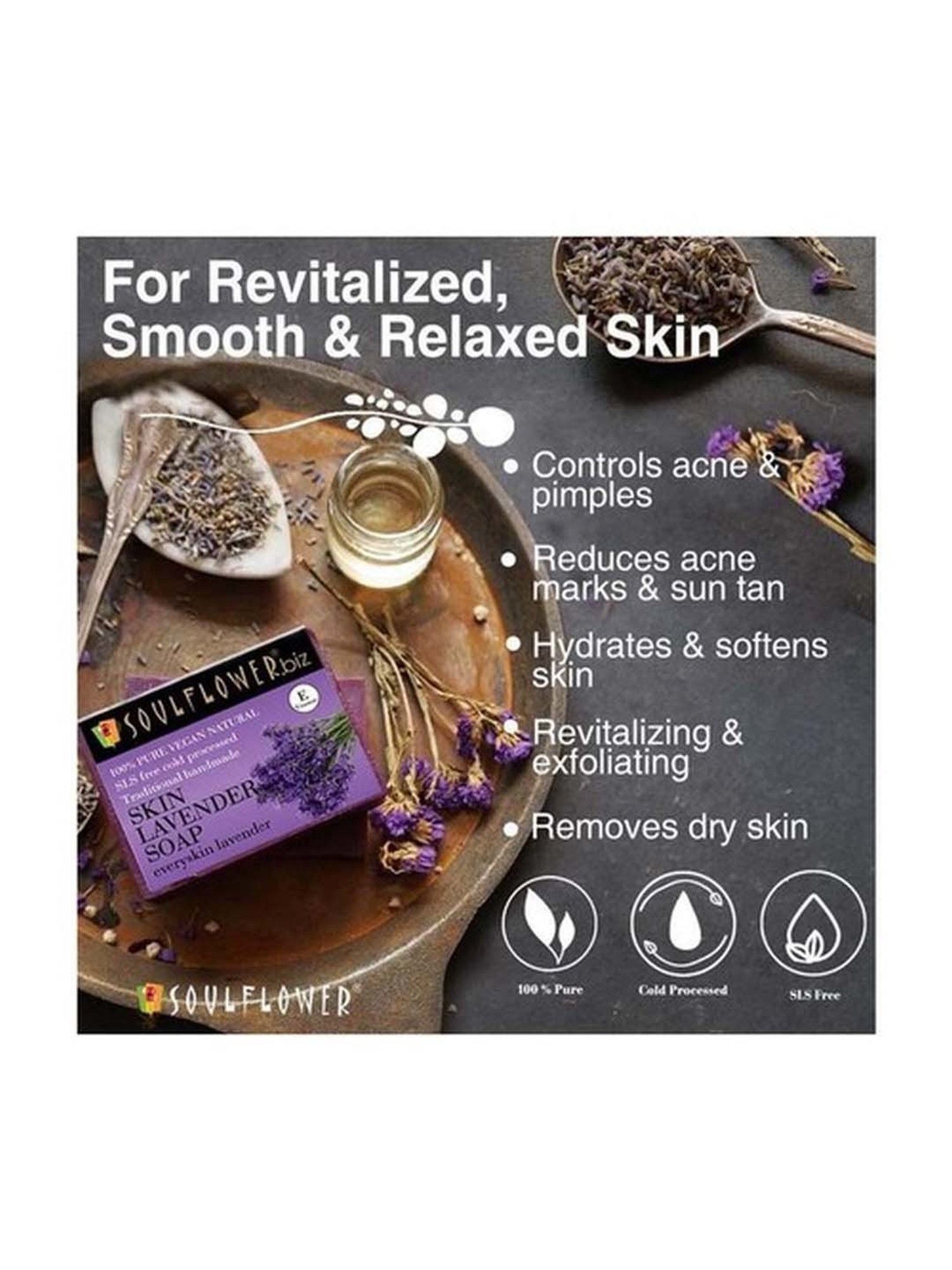 Soulflower Skin Lavender Soap - 150 gm
