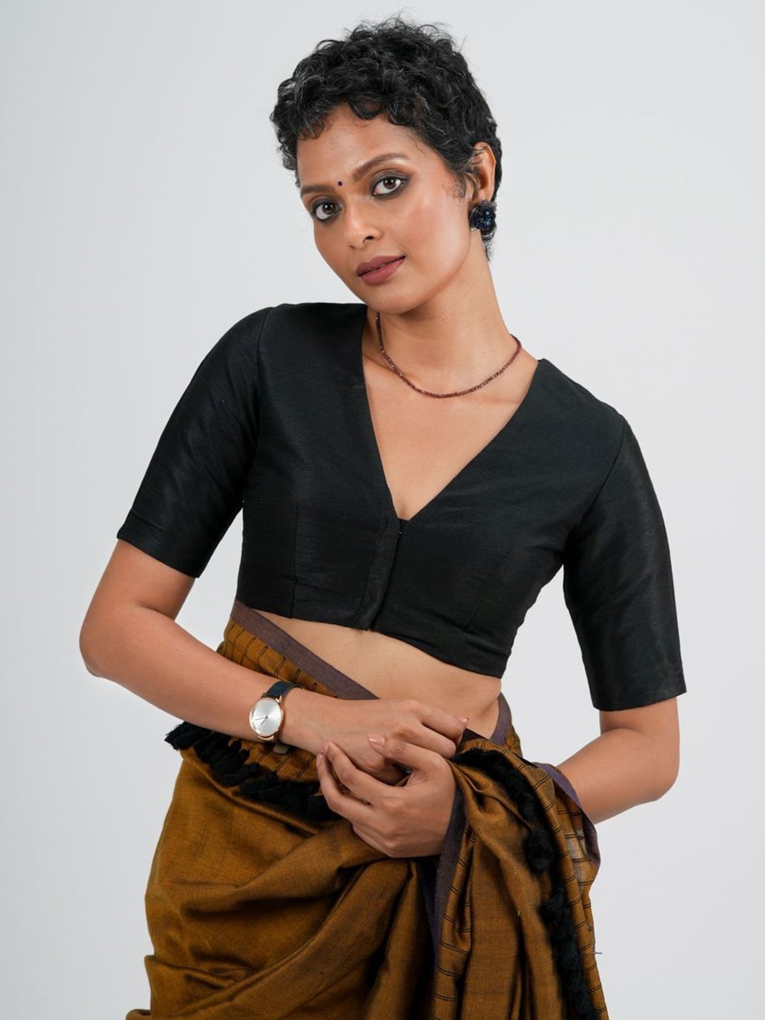 Suta Black V-Neck Blouse