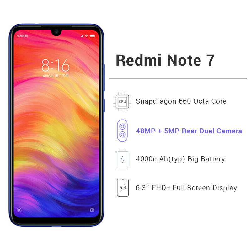 Xiaomi Redmi Note 7, 64GB/6GB RAM, 6.30'' FHD+, Snapdragon 660, Black - Unlocked Global Version