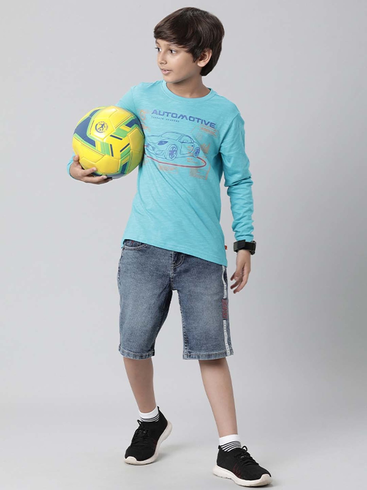 Indian Terrain Kids Blue Cotton Printed Full Sleeves T-Shirt