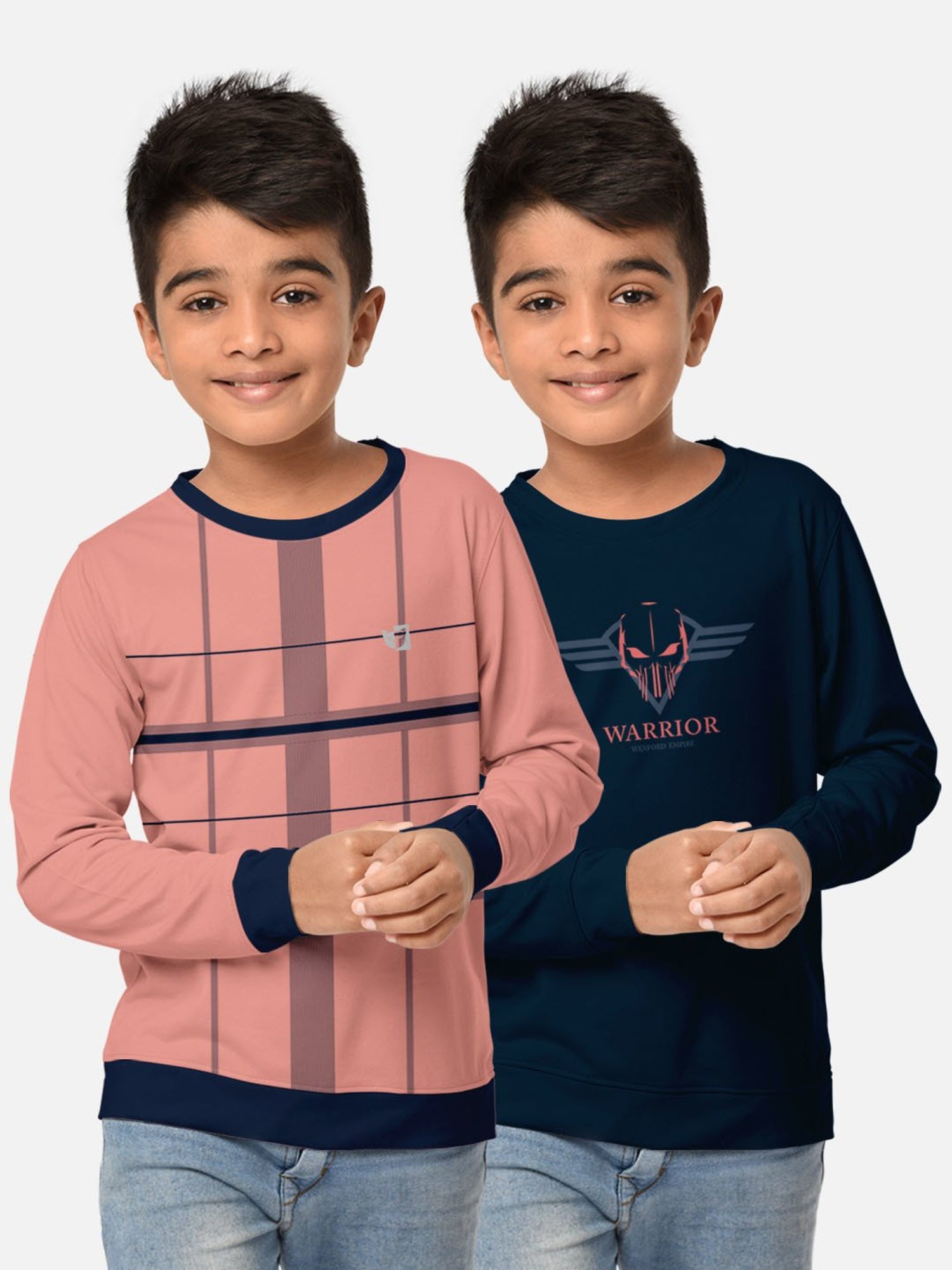 HELLCAT Pink & Blue Printed Full Sleeves T-Shirt (Pack Of 2)