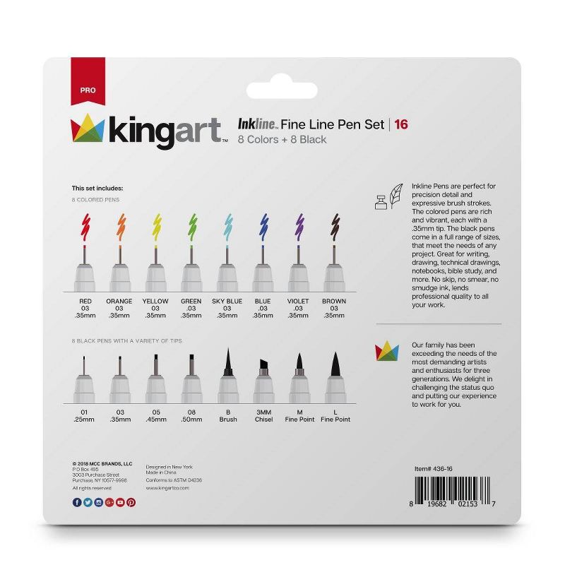 Kingart 16ct Inkline Fine Line Pen Set