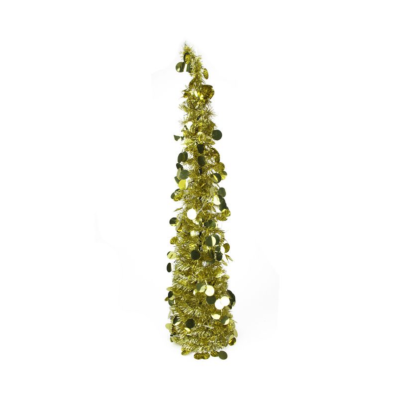 Penn 33" Pre-Lit Gold Pop Up Artificial Christmas Tinsel Cone Tree - Polar White LED Lights