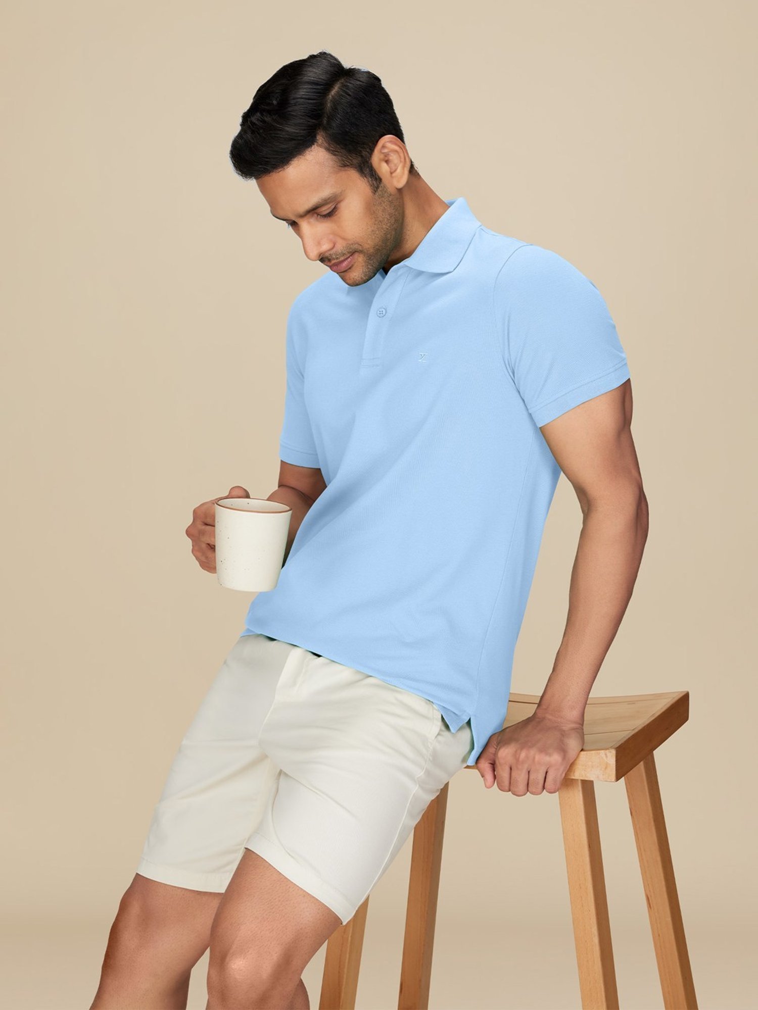 XYXX Sky Blue Cotton Regular Fit Polo T-Shirts