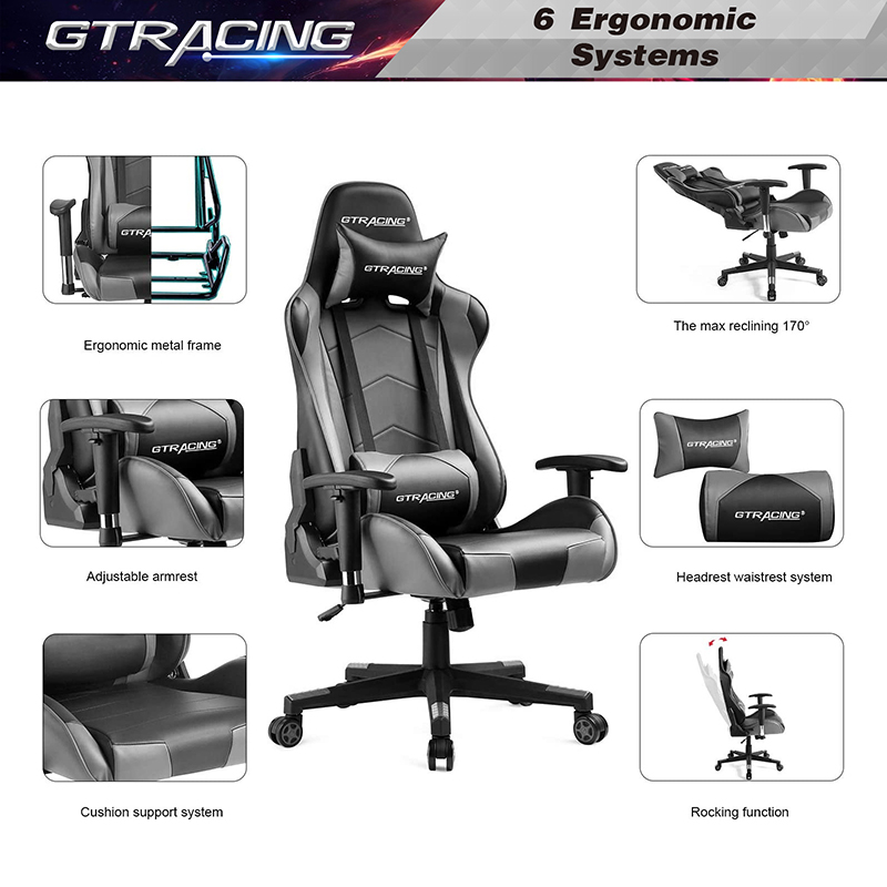 GTRACING Gaming Chair Racing Office Computer Ergonomic Video Game Chair Backrest and Seat Height Adjustable Swivel Recliner with Headrest and Lumbar Pillow Esports Chair