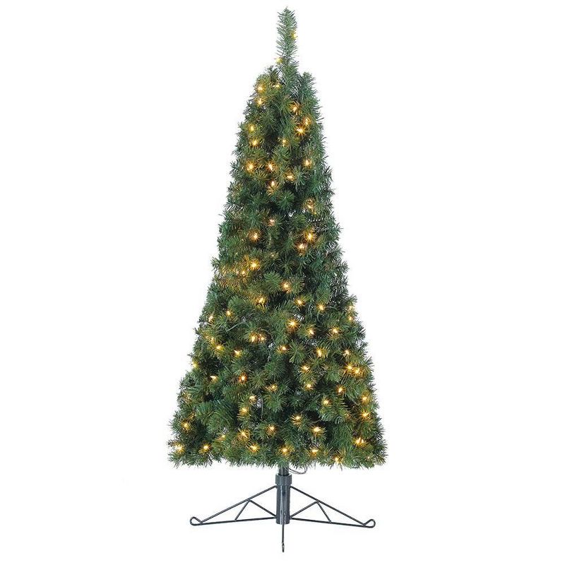 Home Heritage 5 Foot Flat Back Half Christmas Tree with Prelit White LED Lights