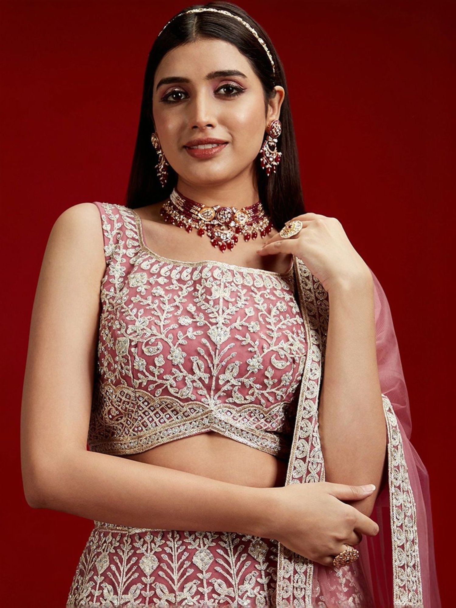 Libas Art Purple Embroidered Lehenga Choli Set With Dupatta