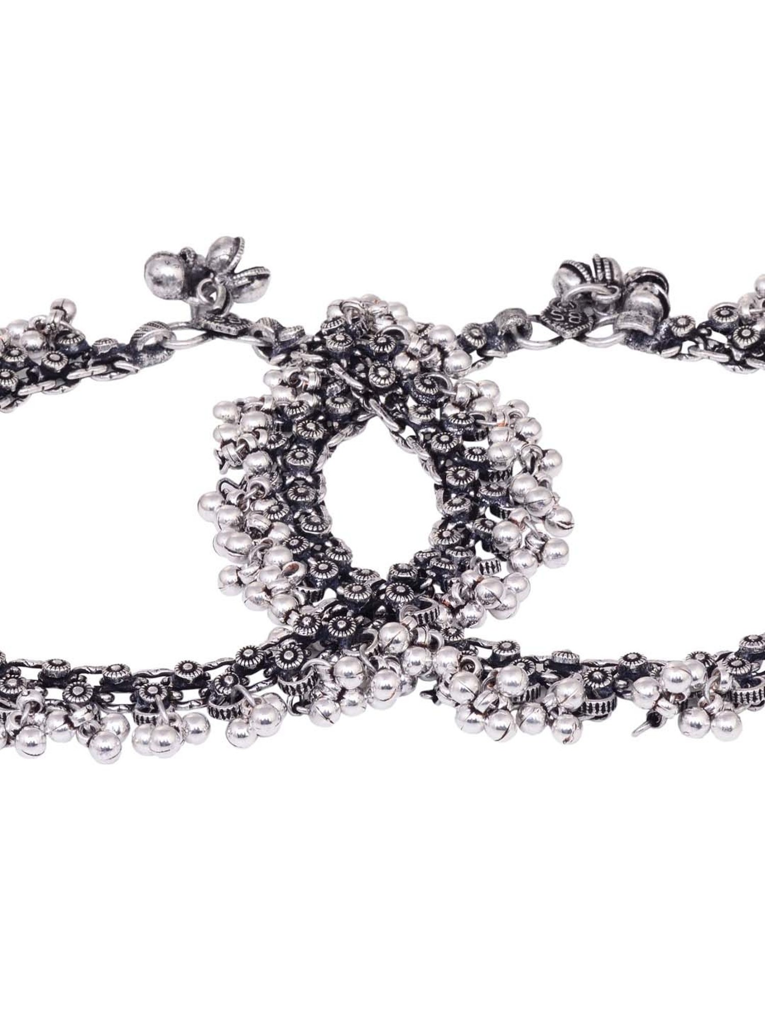 Saraf RS Jewellery Oxidized Silver-Plated Payal Anklets - Set of 2