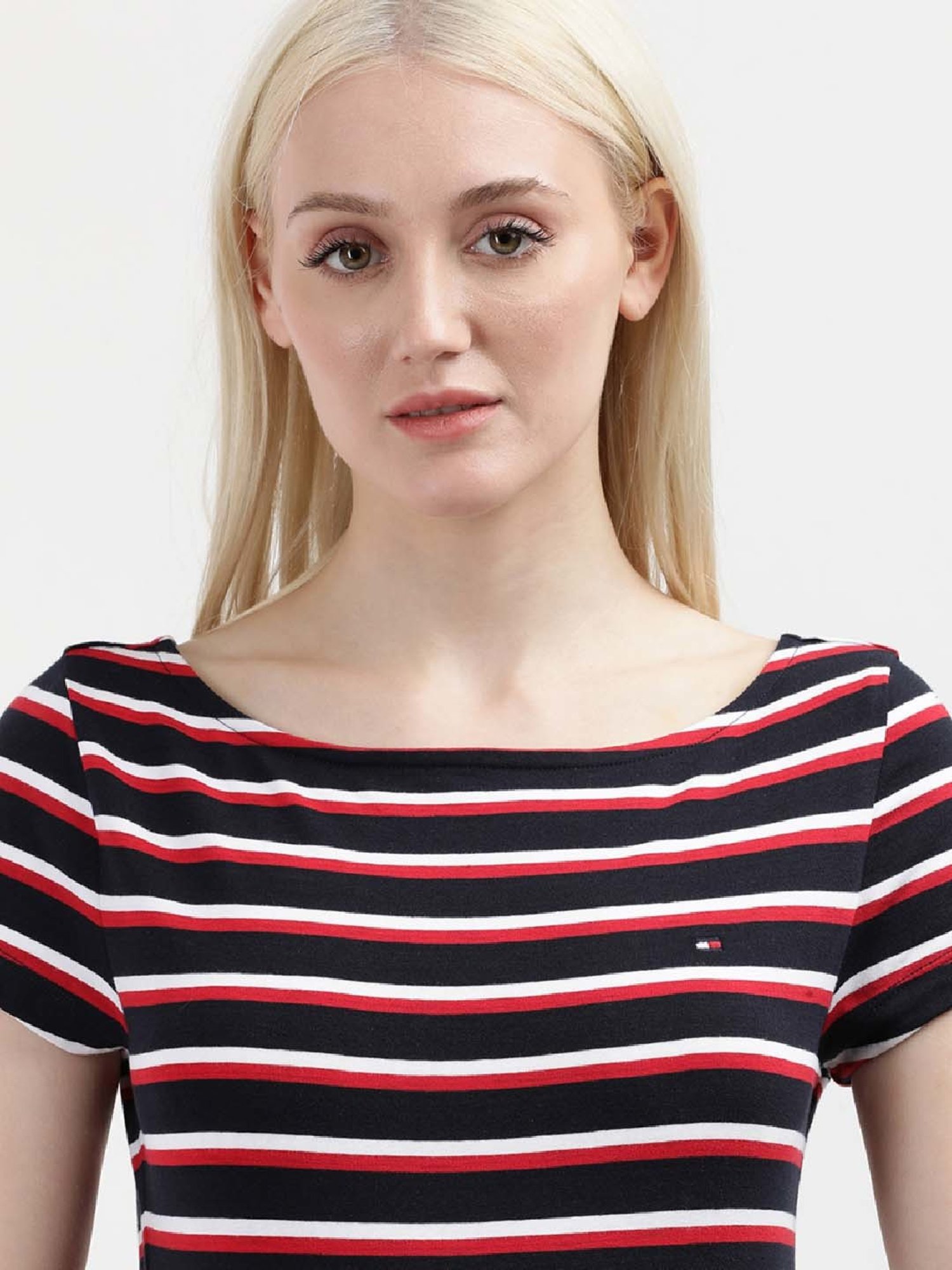 TOMMY HILFIGER Navy & White Cotton Striped Top