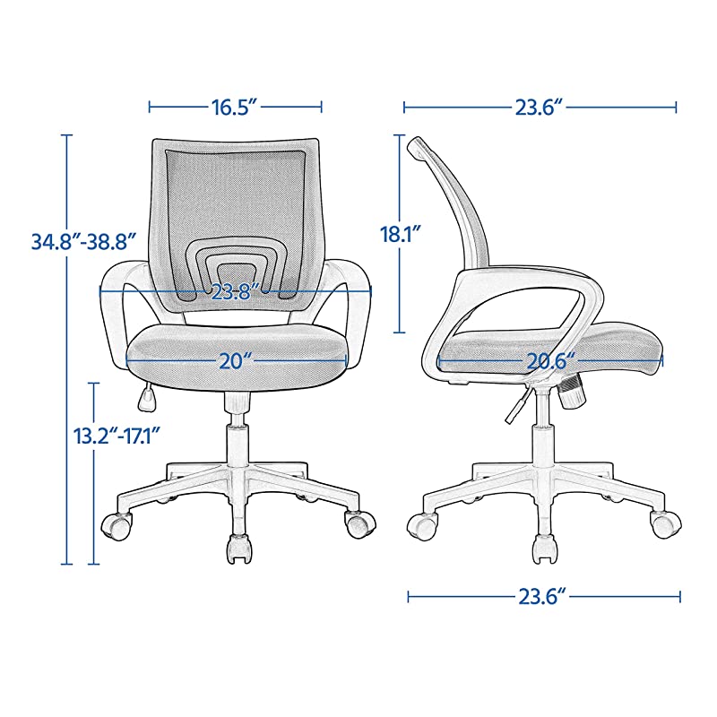 Office Chair Ergonomic Computer Chair Mid Back Mesh Desk Chair Lumbar Support Modern Executive Adjustable Stool Rolling Swivel Chair Black
