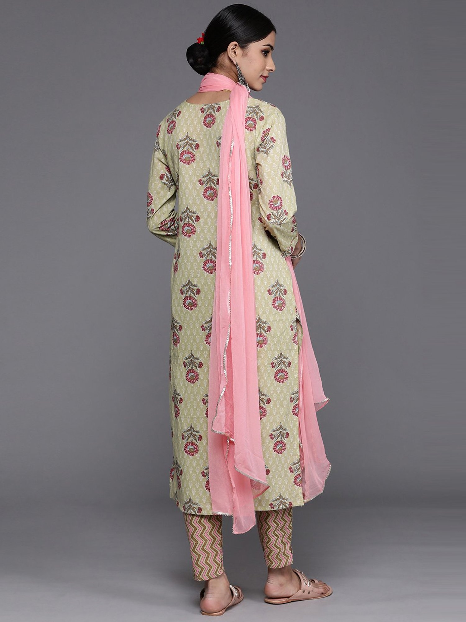 KSUT Green Cotton Printed Kurta Pant Set With Dupatta