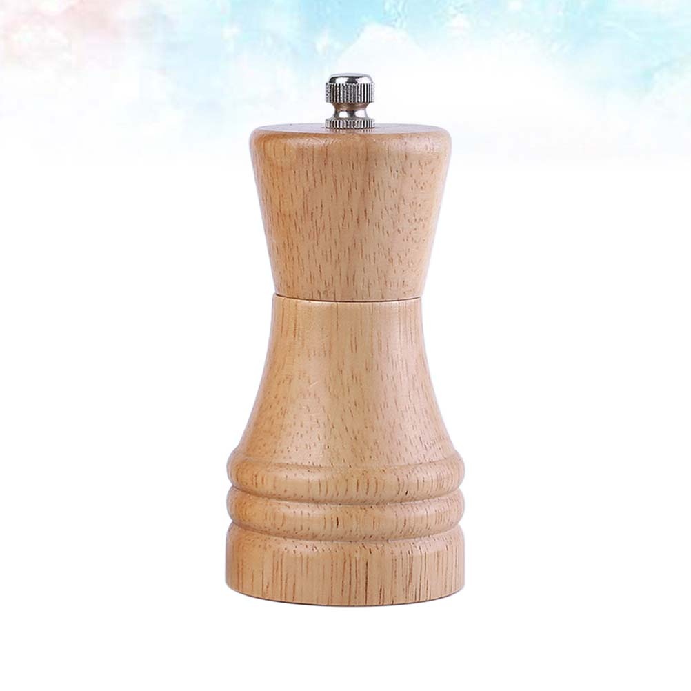 1pc Kitchen Gadget Wood Manual Pepper Grinder Seasoning Bottle Box Salt Pepper Container (4 Inches Khaki)