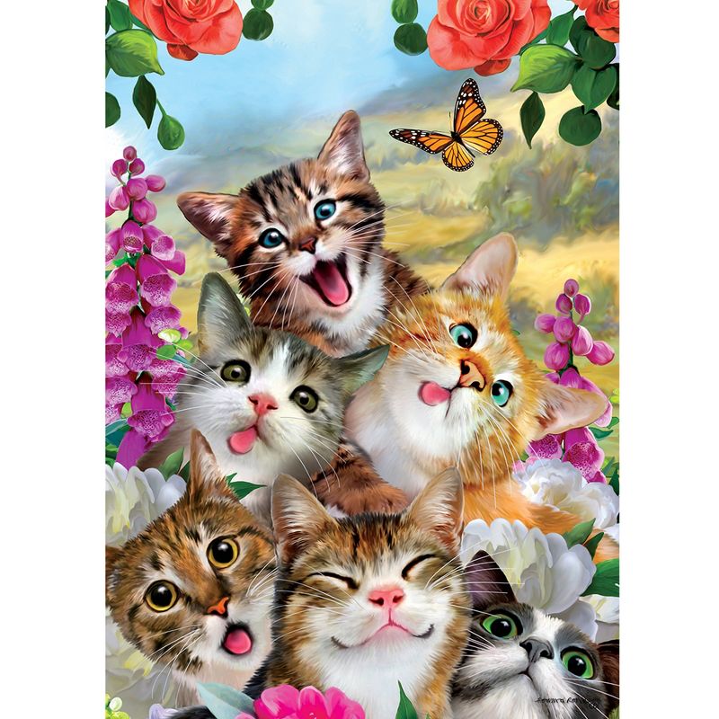 Home & Garden 18.0" Cat Selfie Garden Flag Flowers Butterflies Custom Decor  -  Flags