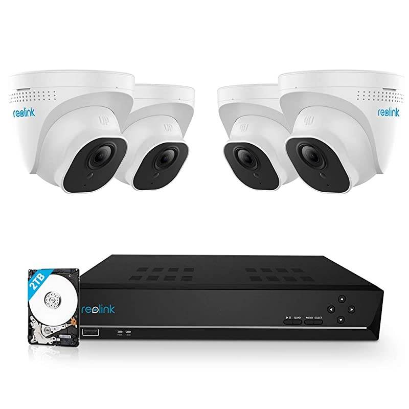 8CH 5MP PoE Home Security Camera System, 4pcs Wired 5MP Outdoor PoE IP Cameras, 8MP/4K 8-Channel NVR with 2TB HDD for 24/7 Recording, RLK8-520D4