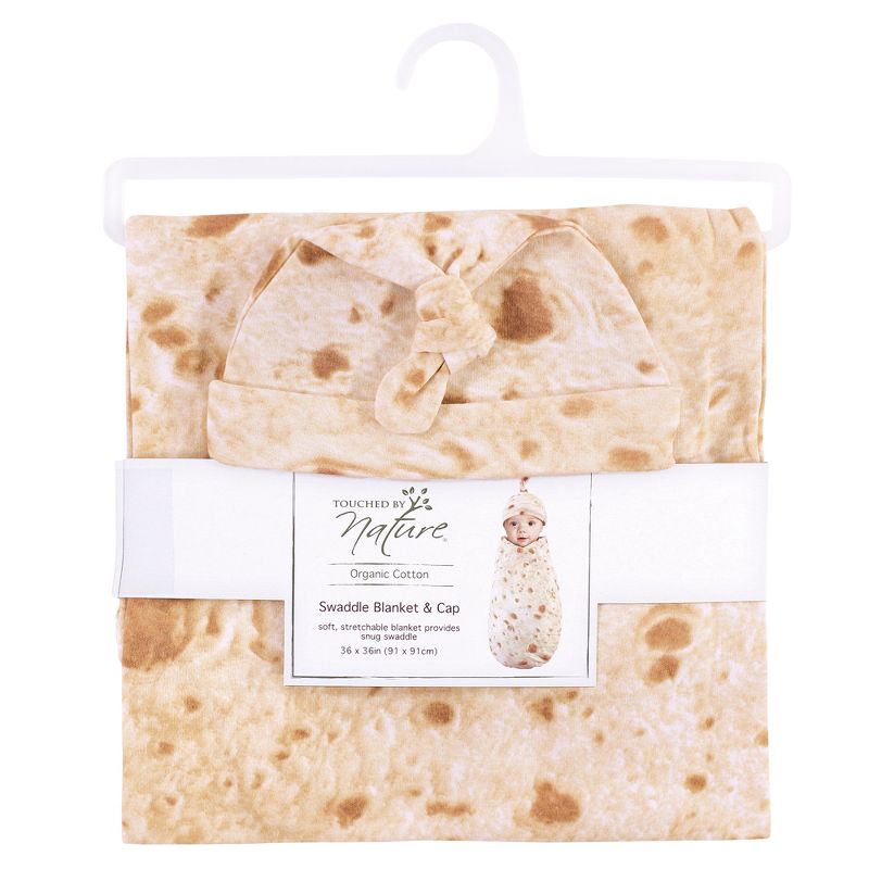 Touched by Nature Baby Organic Cotton Swaddle Blanket and Headband or Cap, Burrito, One Size