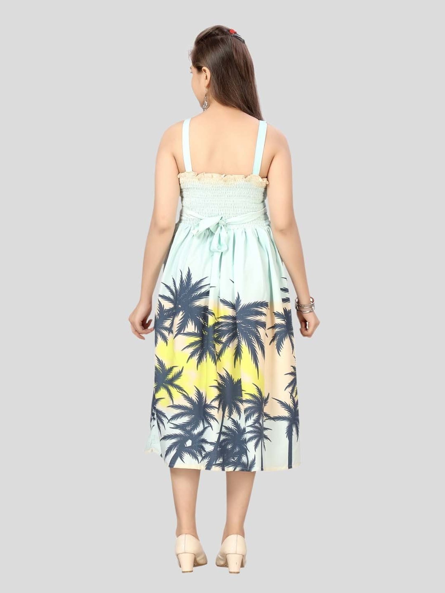 Aarika Kids Firozi Blue Printed Midi Dress