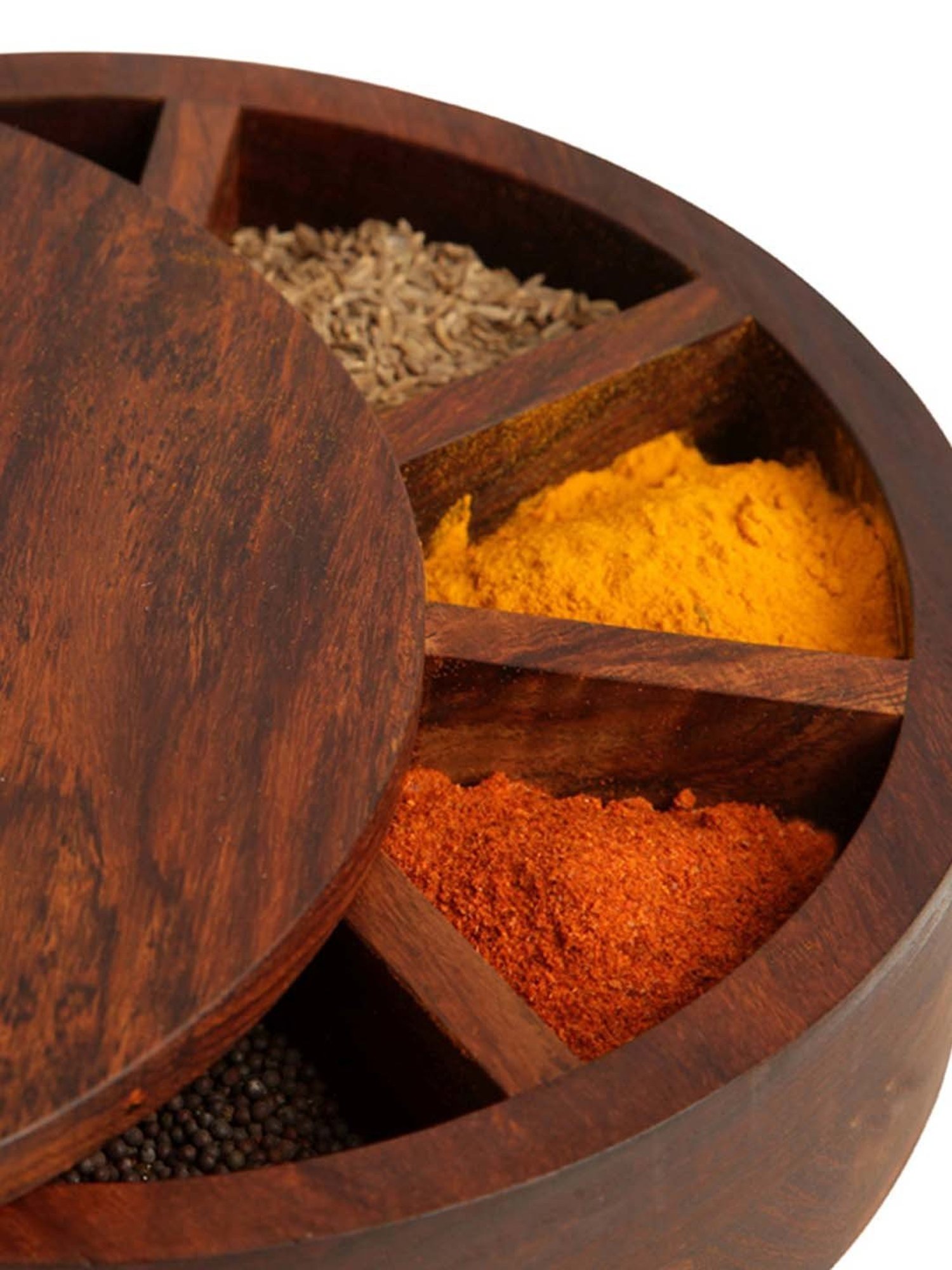 ExclusiveLane Spice Box With Floral Burnt Design In Sheeham Wood