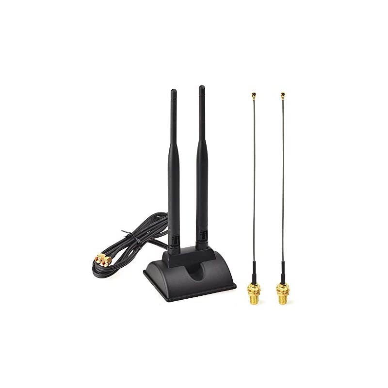 24GHz 5GHz Dual Band WiFi Antenna RPSMA Male Antenna with IPEX UFL to RPSMA Female Cable 6 inch 2Pack for Mini PCIe Network Card USB WiFi Adapter Wireless Router Hotspot