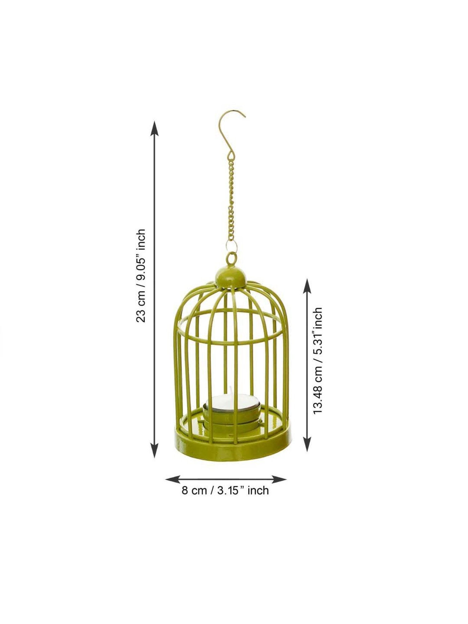 eCraftIndia Green Iron Cage Shaped Tea Light Candle Holder With Hanging Chain