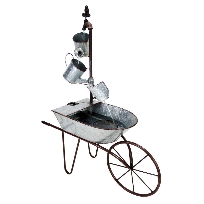 Alpine 36" Metal Watering Can Wheelbarrow Fountain